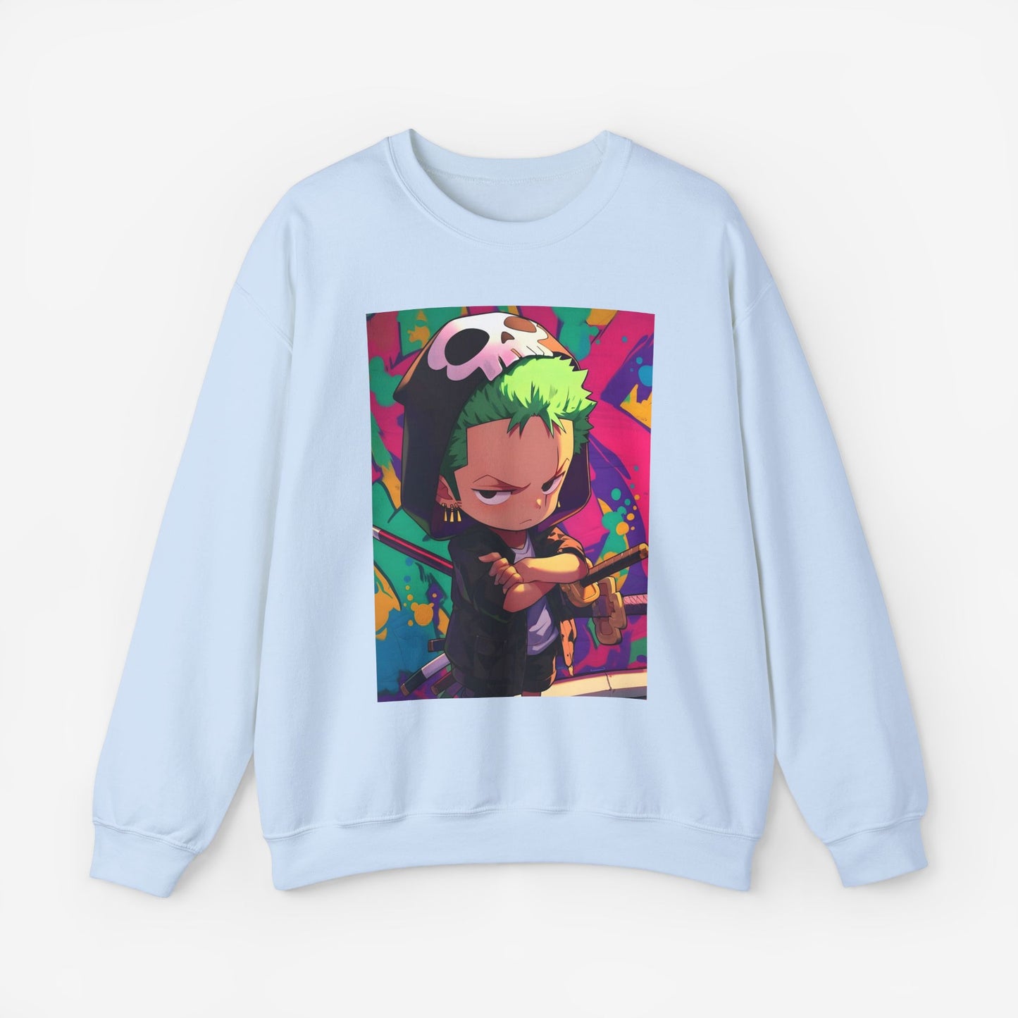 Zoro Cartoon Sweatshirt Light Blue S 