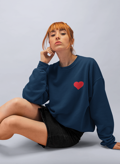 Embroidery Crewneck Sweatshirt Red Heart