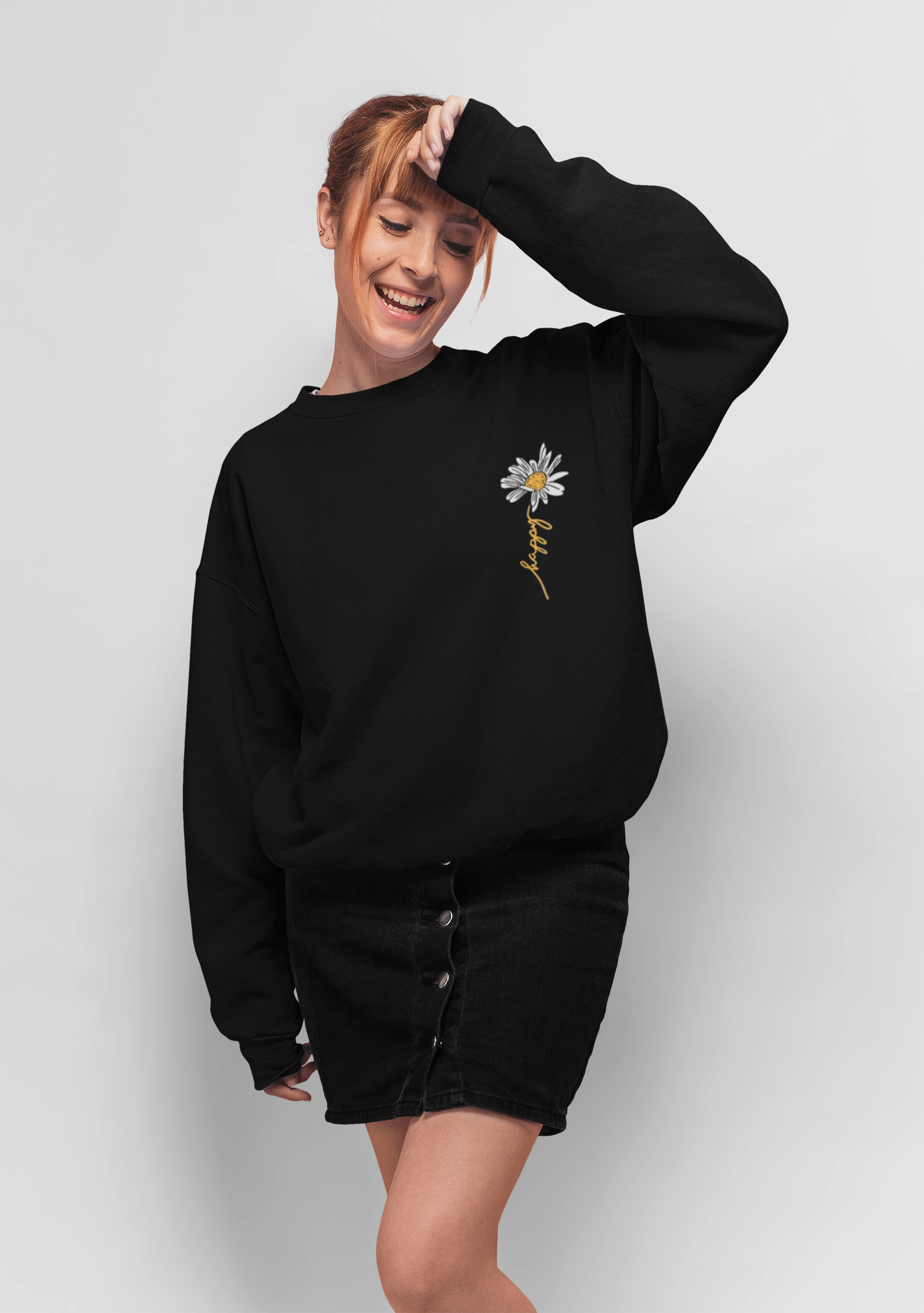 Letter & Floral Print Thermal Crewneck Sweatshirt