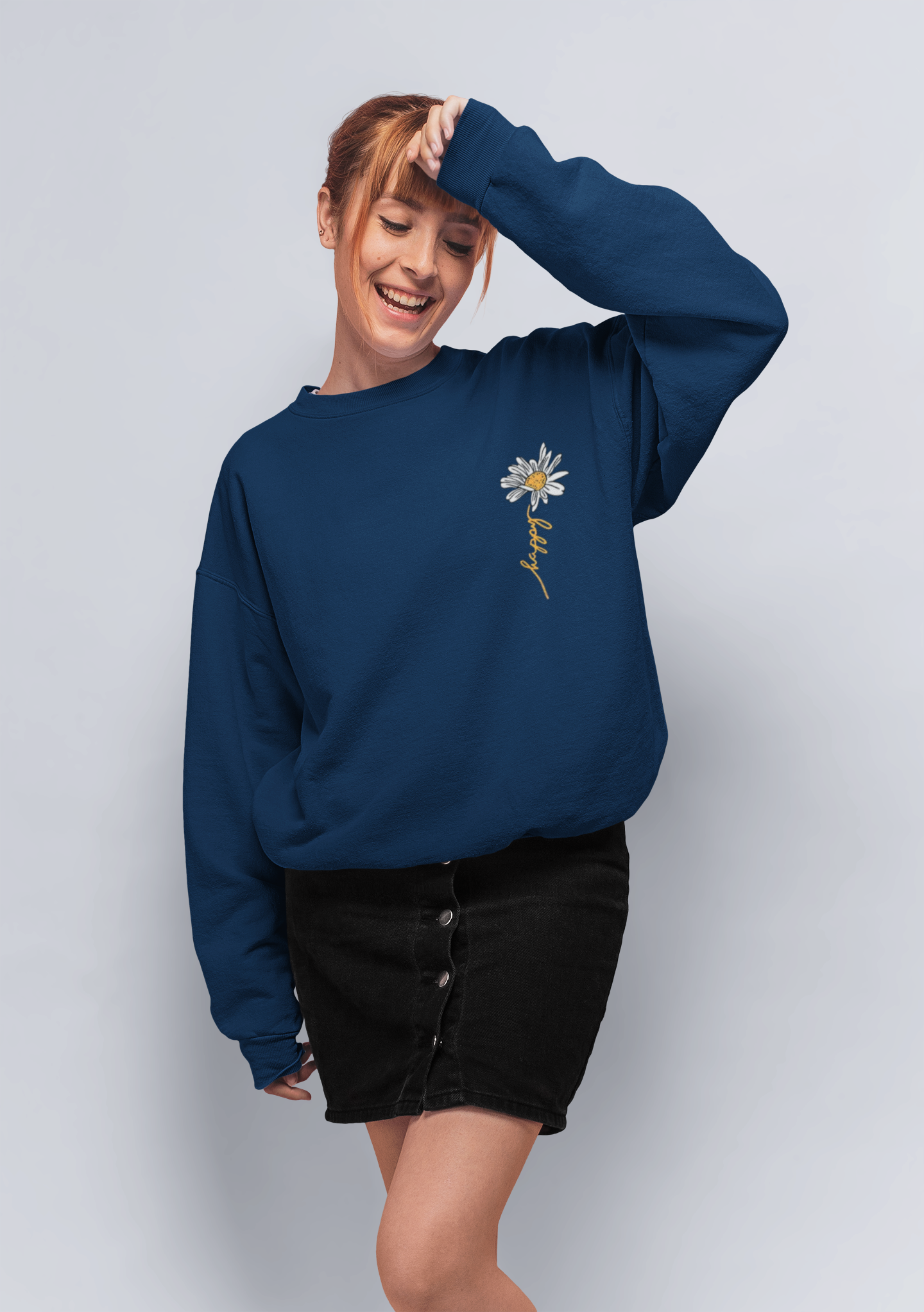 Letter & Floral Print Thermal Crewneck Sweatshirt