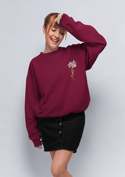 Letter & Floral Print Thermal Crewneck Sweatshirt