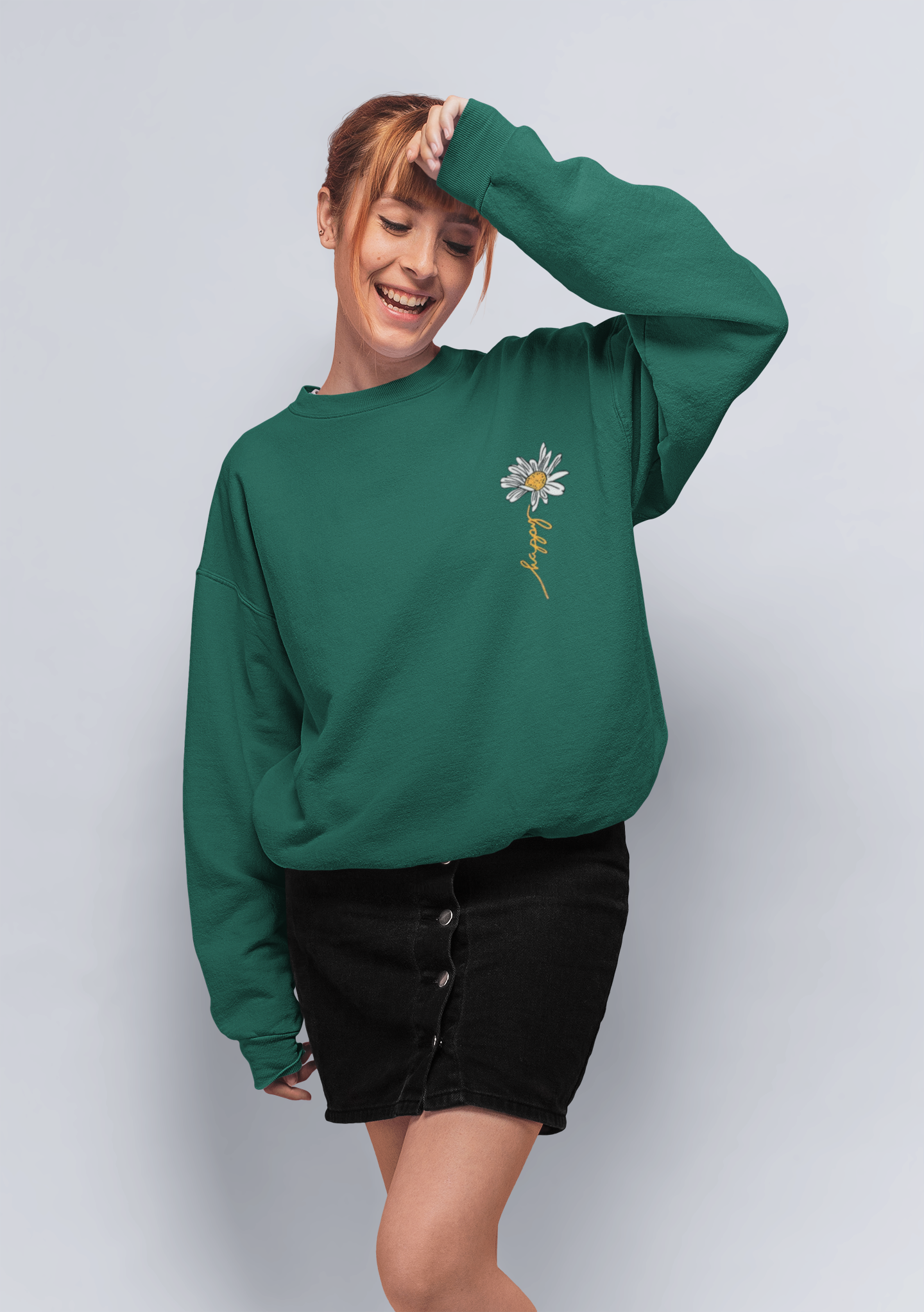 Letter & Floral Print Thermal Crewneck Sweatshirt