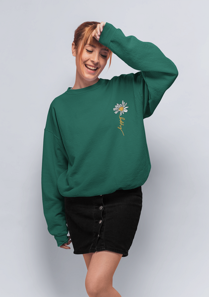 Letter & Floral Print Thermal Crewneck Sweatshirt