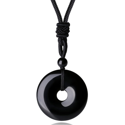 Black Obsidian Healing Crystal Necklace for Men & Women AdjustableAmuletBlack