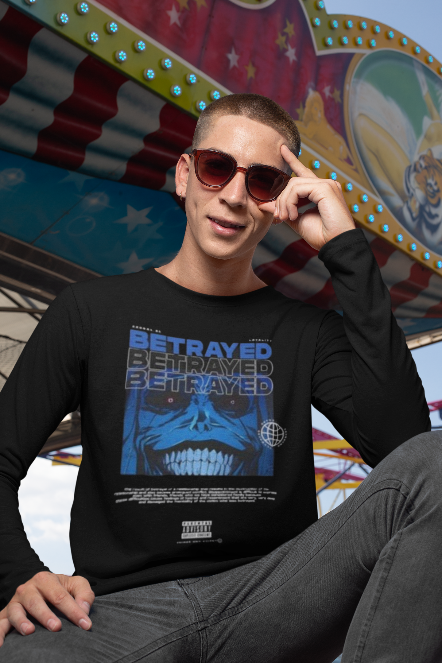 BETRAYED  Cotton Long Sleeve Tee M Black 