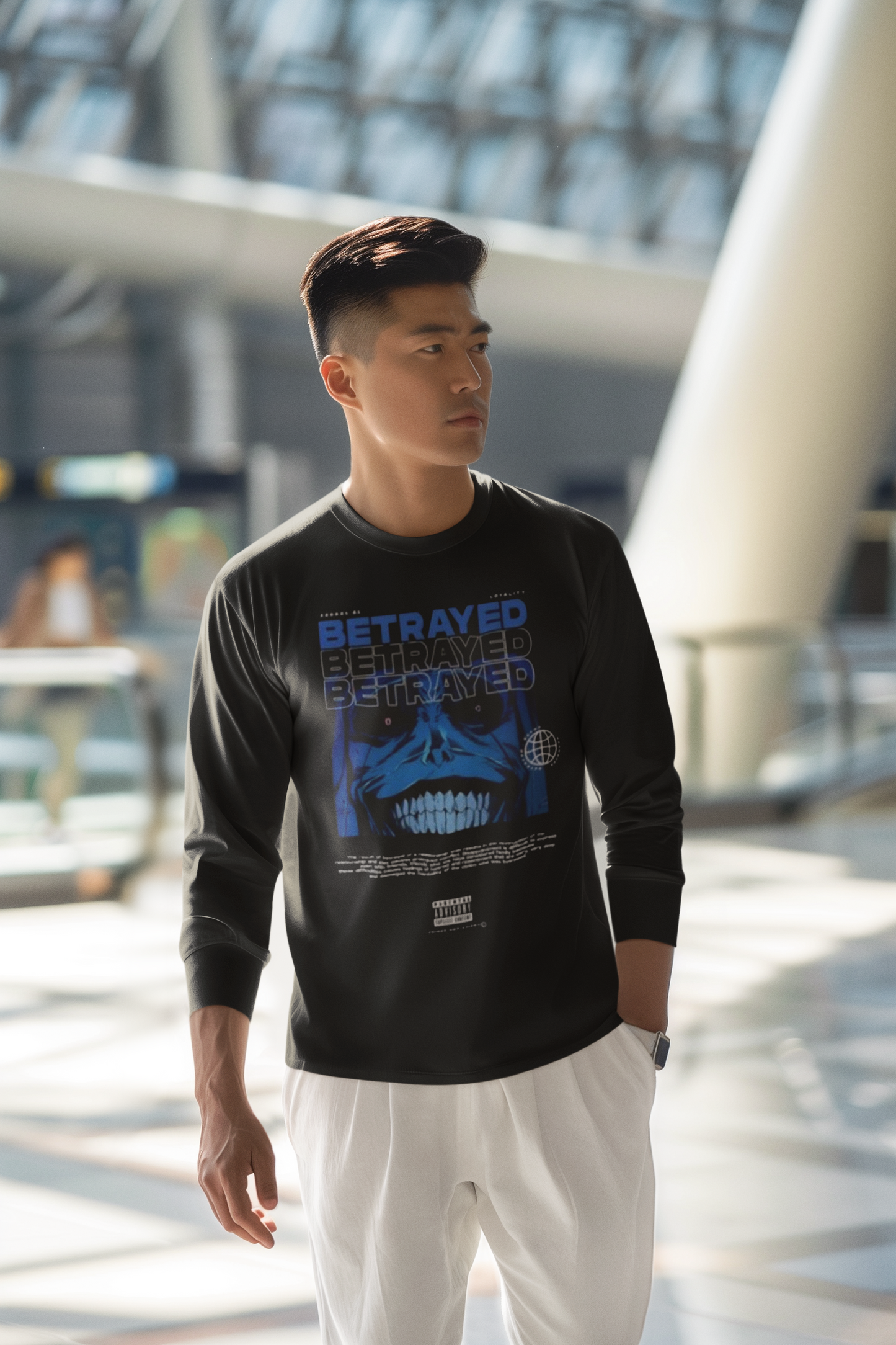 BETRAYED  Cotton Long Sleeve Tee L Black 