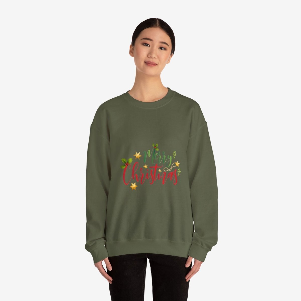 Merry Christmas Crewneck Sweatshirt Crew neckDTGEmbroidery