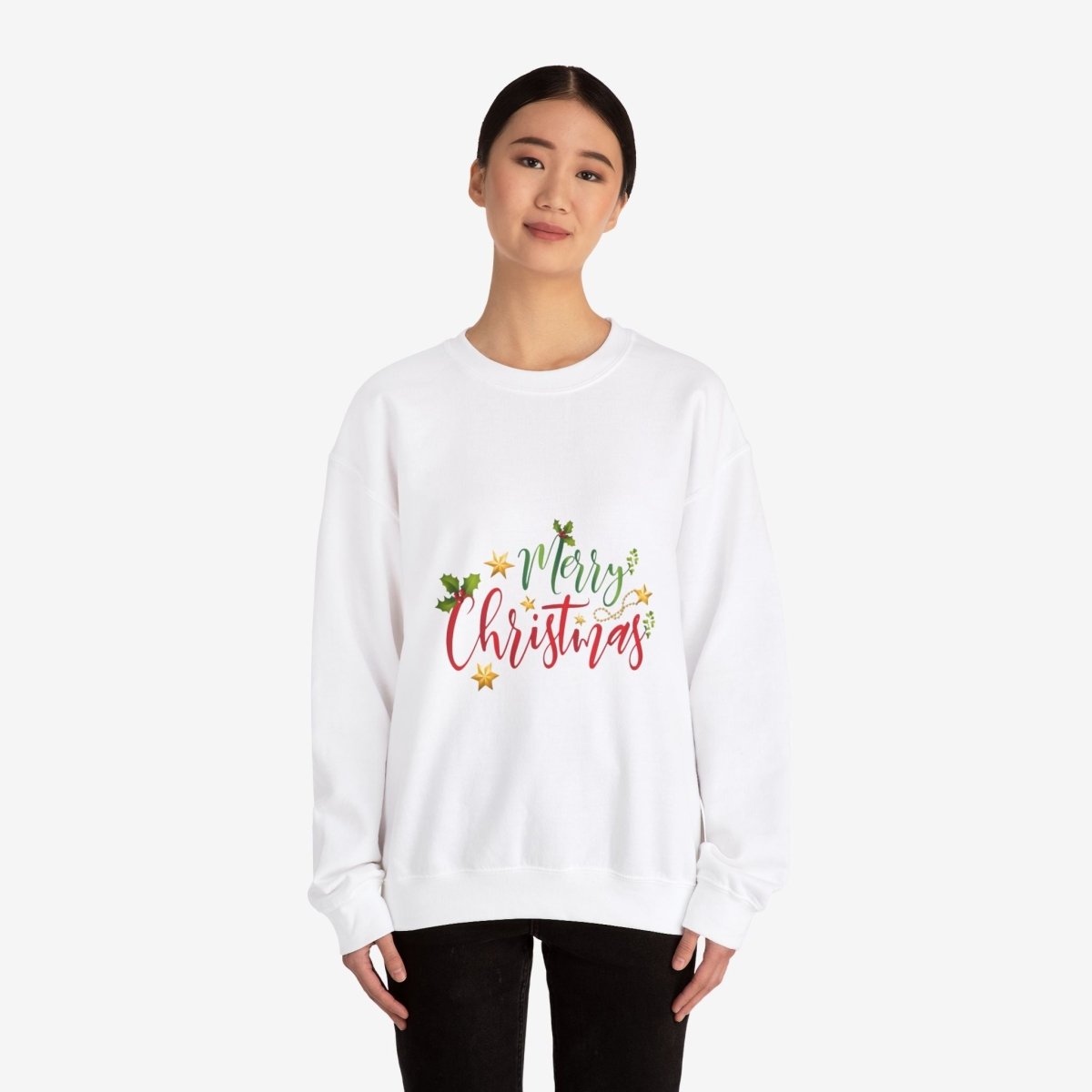 Merry Christmas Crewneck Sweatshirt Crew neckDTGEmbroidery