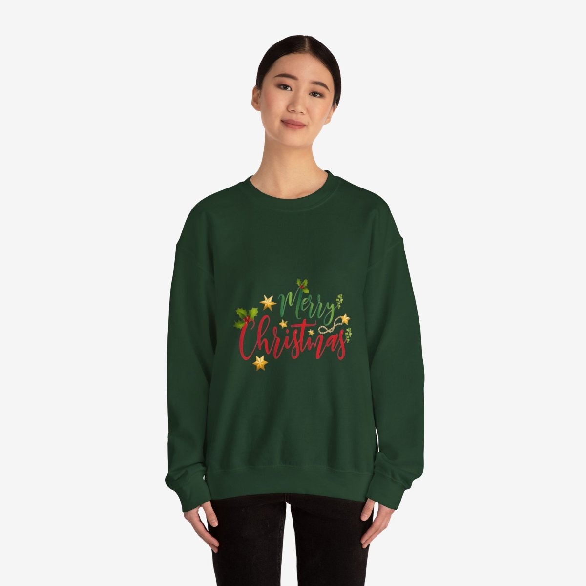 Merry Christmas Crewneck Sweatshirt Crew neckDTGEmbroidery