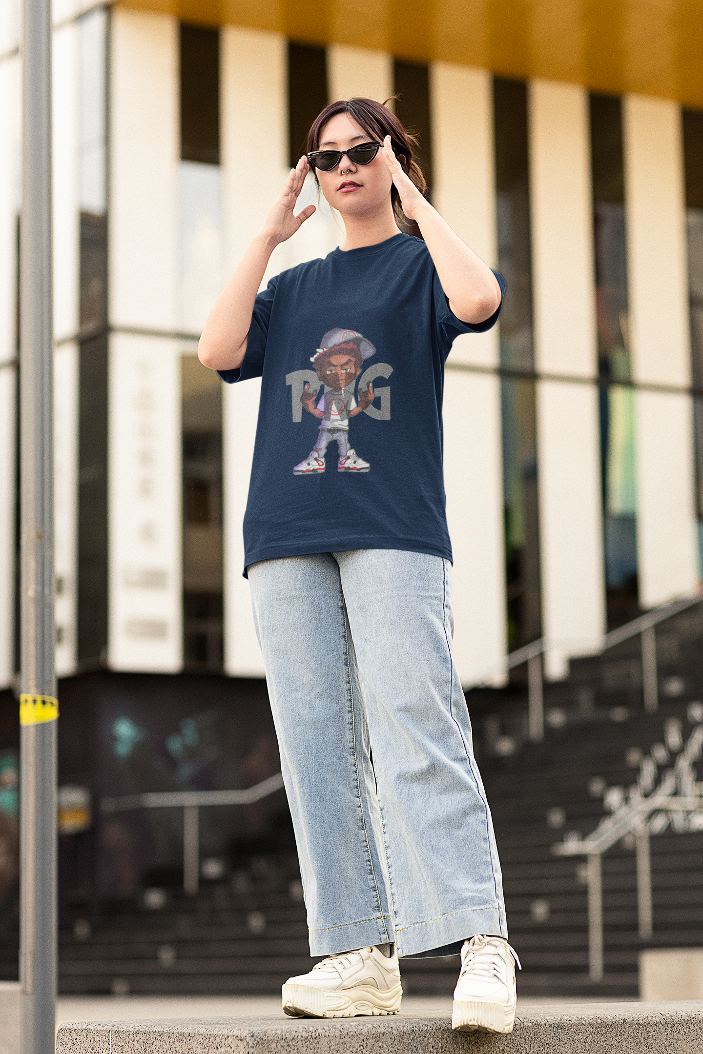 PNG Art Oversized Tshirt Navy XS 